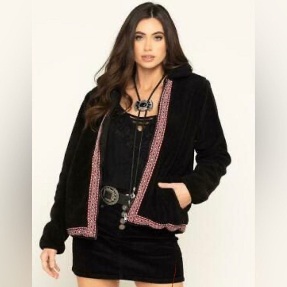 Wrangler Retro | Black Sherpa Aztec Trim Coat